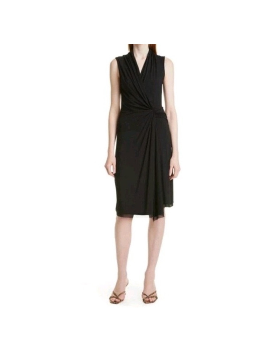 Kobi Halperin Black Sleeveless Draped Knot Midi Dress